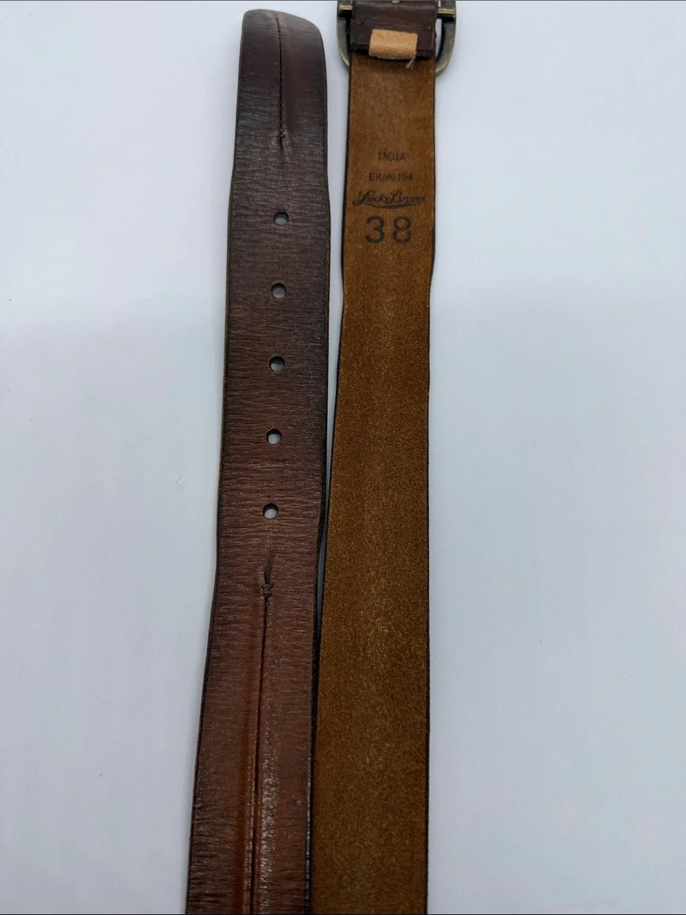 Lucky Brand Dark Brown Leather Belt with Antique Brass Buckle